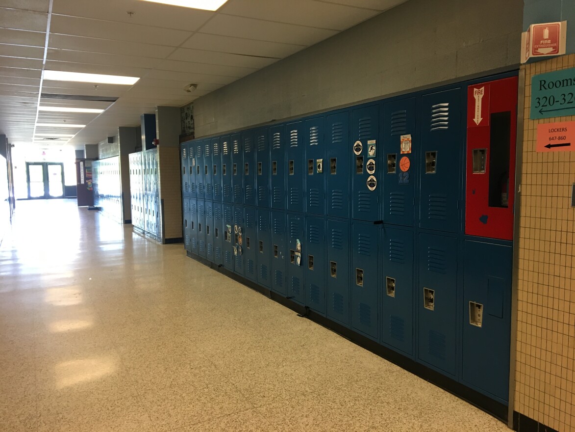 An empty hallway at a middle school in Westerville